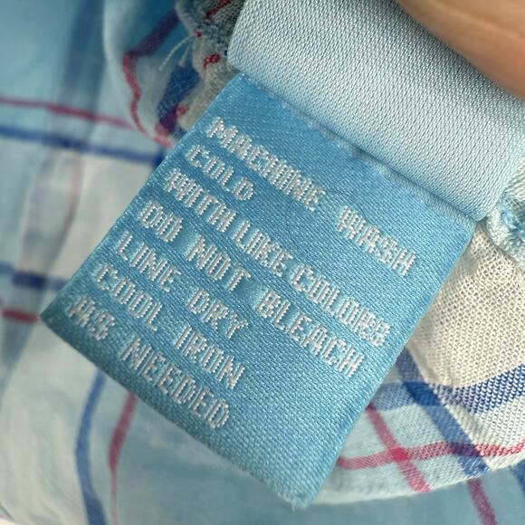 J McLaughlin Button Up Shirt Size 4 Blue Plaid Cotton Long Sleeve Classic - Picture 7 of 9